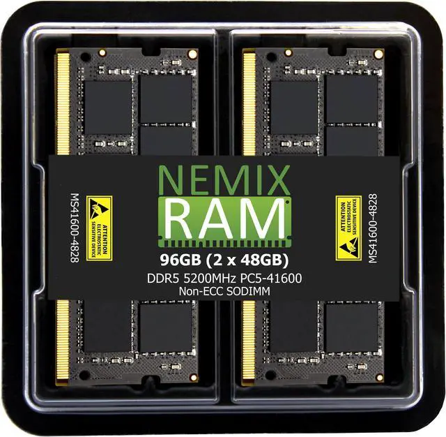 Main image of NEMIX RAM 96GB (2X48GB) DDR5 5200MHz PC5-41600 2Rx8 1.1V 262-PIN Non-ECC Unbuffered SODIMM Laptop PC Memory
