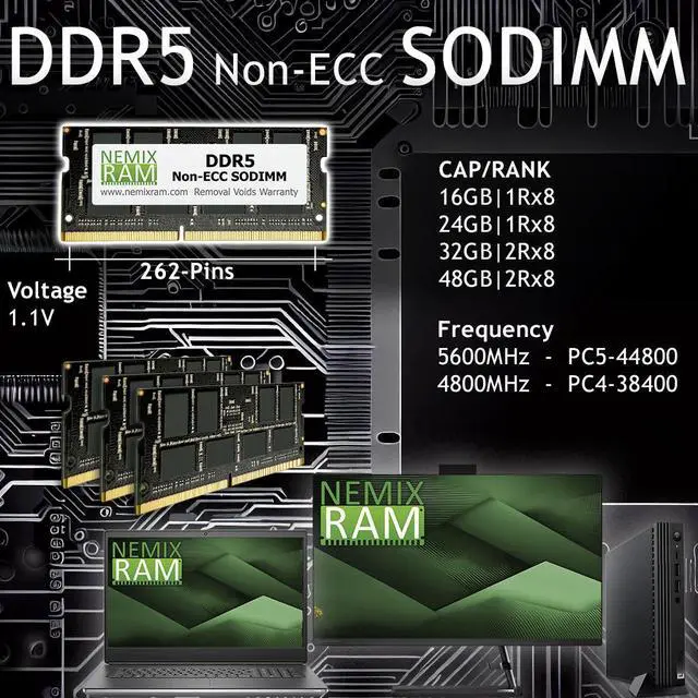 Alt view image 2 of 6 - NEMIX RAM 16GB (1X16GB) DDR5 5600MHZ PC5-44800 1Rx8 1.1V CL46 262-PIN Non-ECC Unbuffered SODIMM Compatible with Lenovo ThinkPad P16v Gen 1 Intel Series Laptop