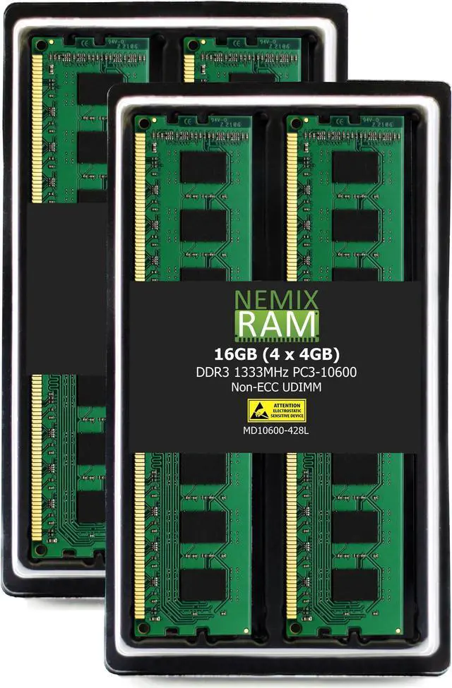 Main image of NEMIX RAM 16GB (4X4GB) DDR3 1333MHZ PC3-10600 2Rx8 1.35V 240-PIN Non-ECC UDIMM Unbuffered Desktop Memory KIT