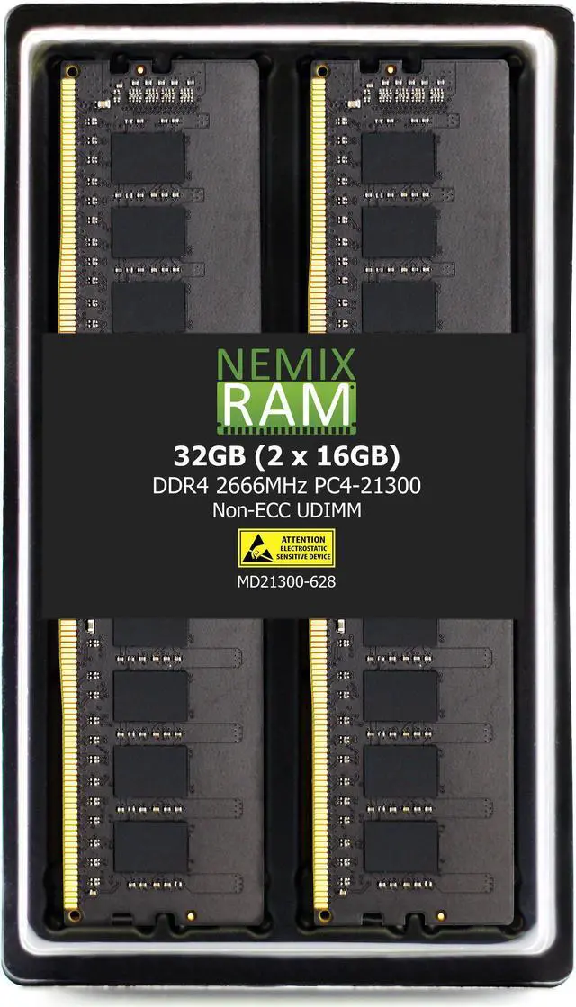 Main image of NEMIX RAM 32GB (2X16GB) DDR4 2666MHZ PC4-21300 2Rx8 1.2V 288-PIN Non-ECC Unbuffered UDIMM Desktop PC Memory Unbuffered PC Memory KIT