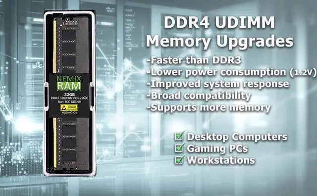 Alt view image 4 of 6 - NEMIX RAM 32GB (1X32GB) DDR4 3200MHZ PC4-25600 2Rx8 1.2V CL22 288-PIN Non-ECC Unbuffered UDIMM Desktop PC Memory Compatible with MSI PRO B760-P WiFi DDR4 Motherboard