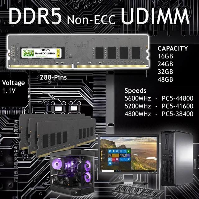 Alt view image 2 of 7 - NEMIX RAM 96GB (2X48GB) DDR5 4800MHZ PC5-38400 2Rx8 1.1V CL40 288-PIN Non-ECC Unbuffered UDIMM  Desktop PC Memory KIT Compatible with GIGABYTE B650 AORUS Elite AX AMD B650 ATX Motherboard