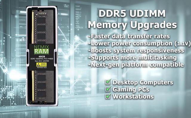 Alt view image 4 of 7 - NEMIX RAM 96GB (2X48GB) DDR5 4800MHZ PC5-38400 2Rx8 1.1V CL40 288-PIN Non-ECC Unbuffered UDIMM  Desktop PC Memory KIT Compatible with GIGABYTE B650 AORUS Elite AX AMD B650 ATX Motherboard