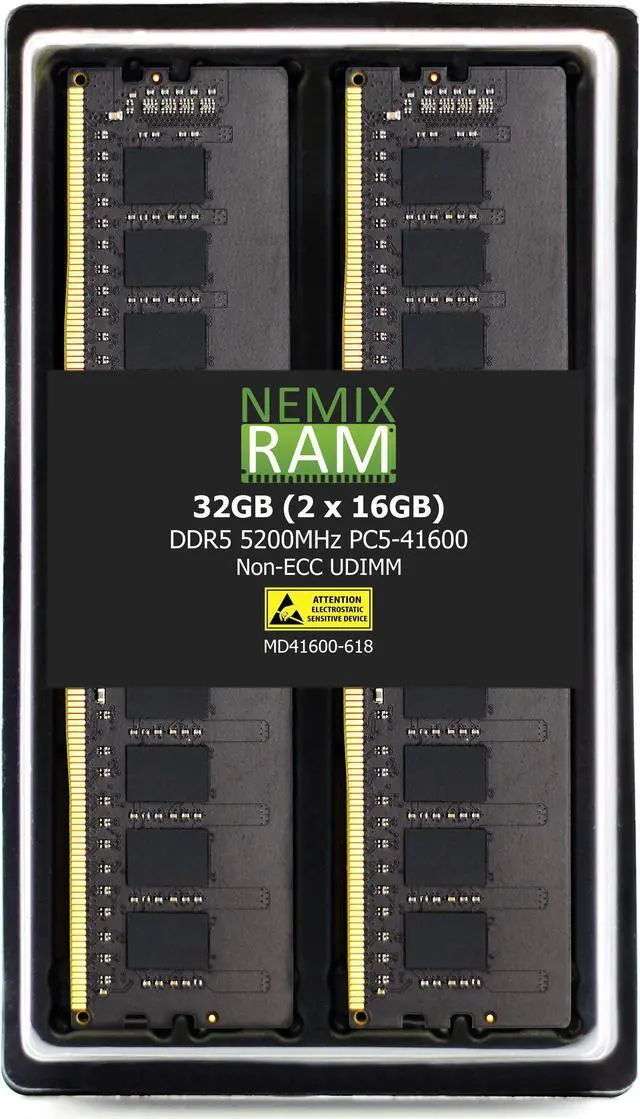 Main image of NEMIX RAM 32GB (2X16GB) DDR5 5200MHZ PC5-41600 1Rx8 1.1V CL44 288-PIN Non-ECC Unbuffered UDIMM Desktop PC Memory KIT Compatible with SuperMicro Desktop Gaming SuperWorkstation SYS-531AD-I C9Z790-CG