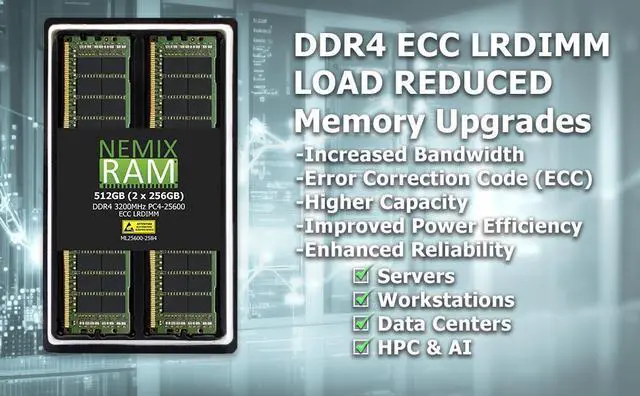 Alt view image 4 of 6 - NEMIX RAM 128GB (1X128GB) DDR4 3200MHZ PC4-25600 4Rx4 1.2V CL22 288-PIN ECC LRDIMM Load Reduced Server Memory Compatible with Kingston KSM32LQ4/128HC