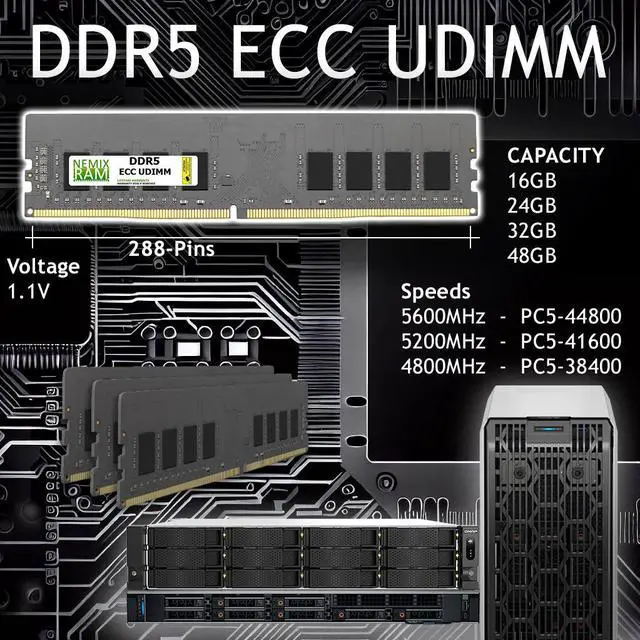 Alt view image 5 of 9 - NEMIX RAM 32GB (1X32GB) DDR5 5600MHZ PC5-44800 2Rx8 1.1V CL46 288-PIN ECC Unbuffered UDIMM Compatible with ASUS ROG-STRIX-B650-A Gaming WiFi Motherboard