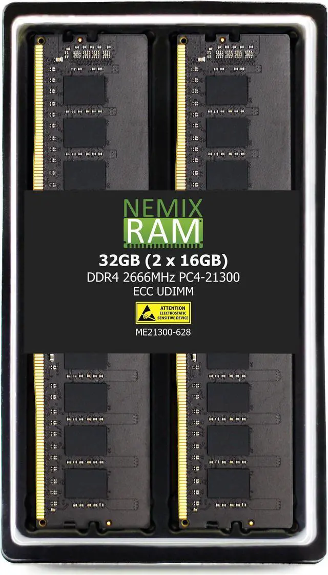 Main image of NEMIX RAM 32GB (2X16GB) DDR4 2666MHZ PC4-21300 2Rx8 1.2V CL19 288-PIN ECC Unbuffered UDIMM Memory KIT Compatible with Synology Rackstation RS2423+ NAS