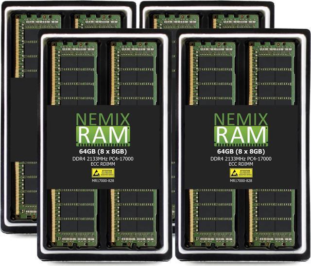Main image of NEMIX RAM 64GB (8X8GB) DDR4 2133MHZ PC4-17000 2Rx8 1.2V 288-PIN ECC RDIMM Registered Server Memory KIT