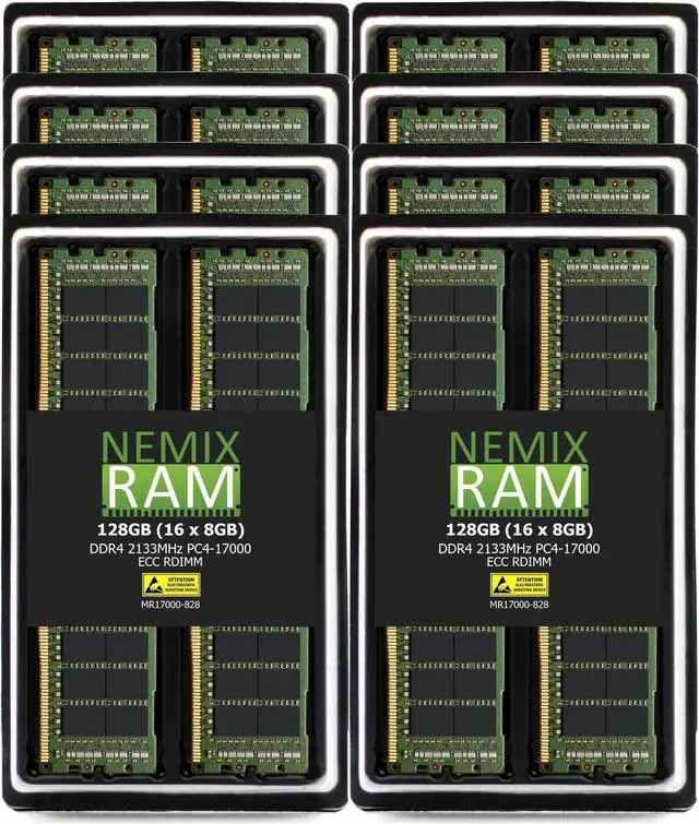 Main image of NEMIX RAM 128GB (16X8GB) DDR4 2133MHZ PC4-17000 2Rx8 1.2V 288-PIN ECC RDIMM Registered Server Memory KIT