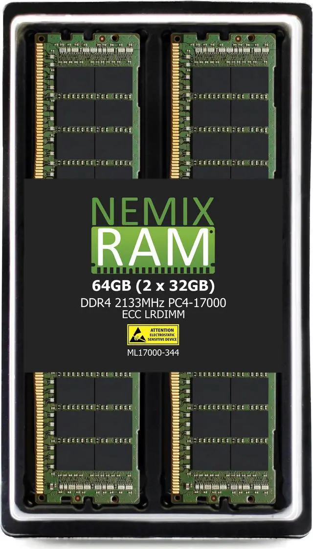 Main image of NEMIX RAM 64GB (2X32GB) DDR4 2133MHZ PC4-17000 4Rx4 1.2V 288-PIN ECC LRDIMM Load Reduced Server Memory KIT