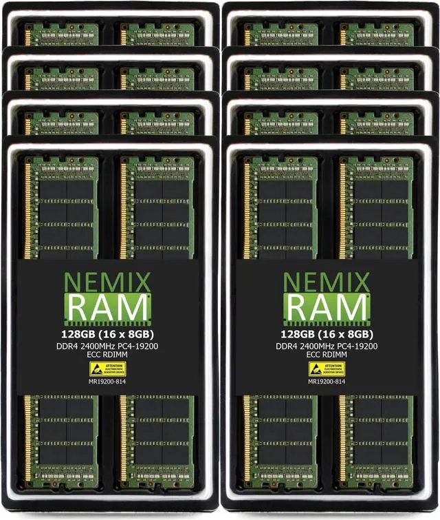 Main image of NEMIX RAM 128GB (16X8GB) DDR4 2400MHZ PC4-19200 1Rx4 1.2V 288-PIN ECC RDIMM Registered Server Memory KIT