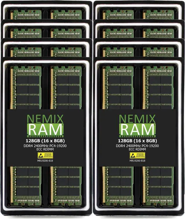 Main image of NEMIX RAM 128GB (16X8GB) DDR4 2400MHZ PC4-19200 1Rx8 1.2V 288-PIN ECC RDIMM Registered Server Memory KIT