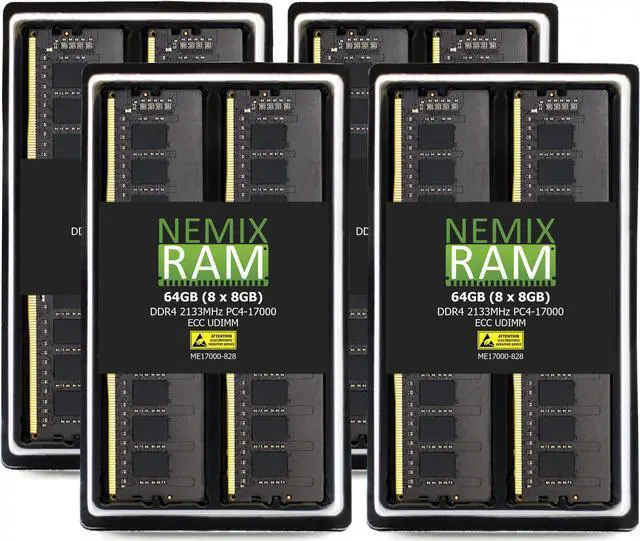Main image of NEMIX RAM 64GB (8X8GB) DDR4 2133MHZ PC4-17000 2Rx8 1.2V 288-PIN ECC Unbuffered UDIMM KIT