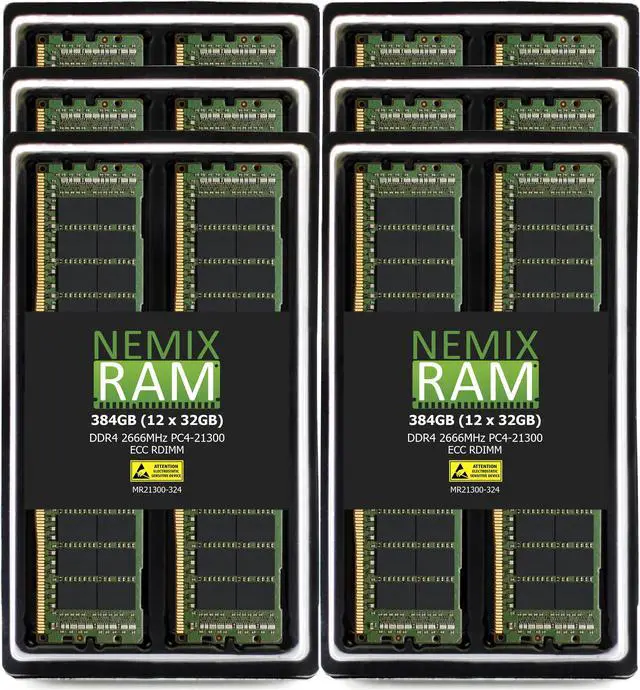 Main image of NEMIX RAM 384GB (12X32GB) DDR4 2666MHZ PC4-21300 2Rx4 1.2V 288-PIN ECC RDIMM Registered Server Memory KIT Compatible with Apple Mac Pro Rack 2020 MacPro 7,1