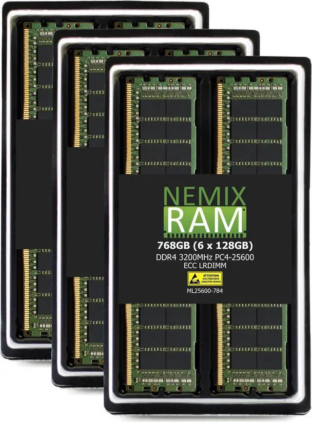 Main image of NEMIX RAM 768GB (6X128GB) DDR4 3200MHZ PC4-25600 8Rx4 1.2V 288-PIN ECC LRDIMM Load Reduced Server Memory KIT