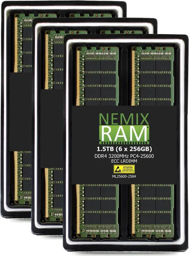 Main image of NEMIX RAM 1.5TB (6X256GB) DDR4 3200MHZ PC4-25600 8Rx4 1.2V 288-PIN ECC LRDIMM Load Reduced Server Memory KIT Compatible with Dell PowerEdge R7525 Rack Server