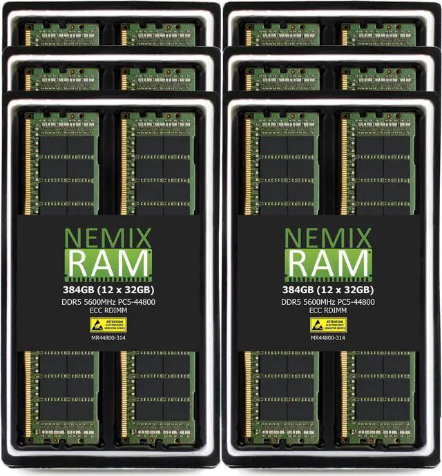 Alt view image 7 of 7 - NEMIX RAM 384GB (12X32GB) DDR5 5600MHZ PC5-44800 1Rx4 1.1V 288-PIN ECC RDIMM Registered Server Memory KIT