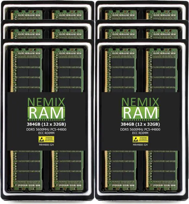 Alt view image 7 of 7 - NEMIX RAM 384GB (12X32GB) DDR5 5600MHZ PC5-44800 2Rx4 1.1V 288-PIN ECC RDIMM Registered Server Memory KIT