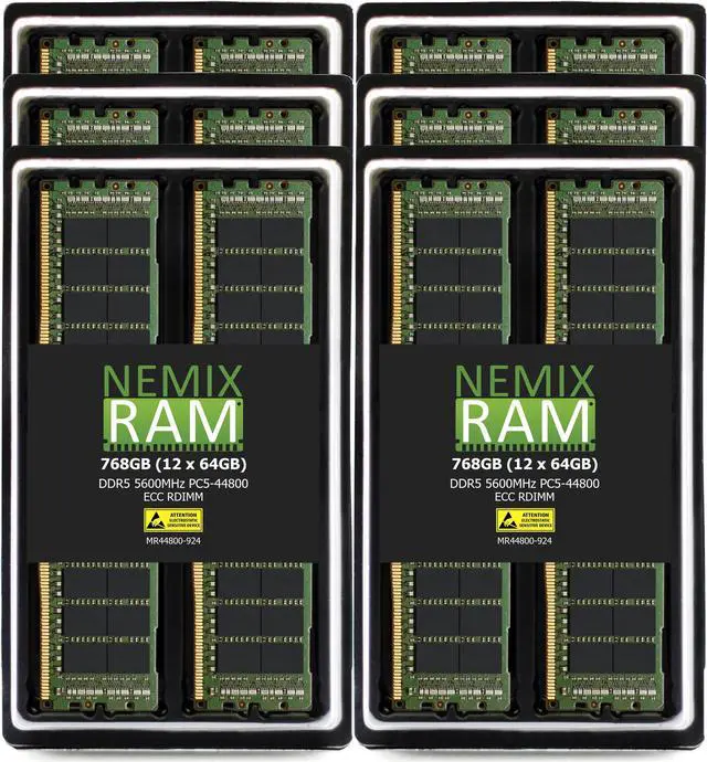 Alt view image 7 of 7 - NEMIX RAM 768GB (12X64GB) DDR5 5600MHZ PC5-44800 2Rx4 1.1V 288-PIN ECC RDIMM Registered Server Memory KIT
