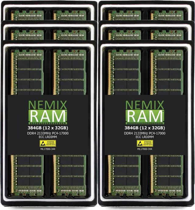 Main image of NEMIX RAM 384GB (12X32GB) DDR4 2133MHZ PC4-17000 4Rx4 1.2V 288-PIN ECC LRDIMM Load Reduced Server Memory KIT