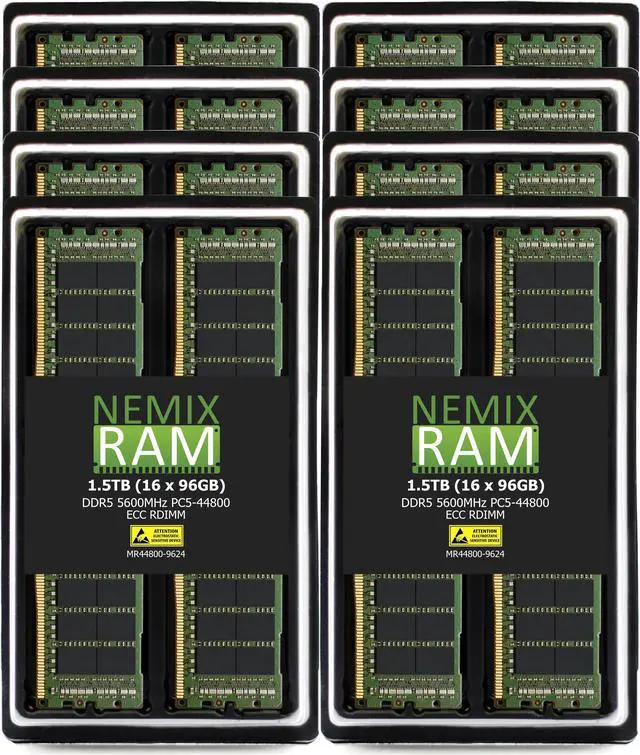 Main image of NEMIX RAM 1.5TB (16X96GB) DDR5 5600MHZ PC5-44800 2Rx4 1.1V CL46 288-PIN ECC RDIMM Registered Server Memory KIT Compatible with SuperMicro B13DET Motherboard