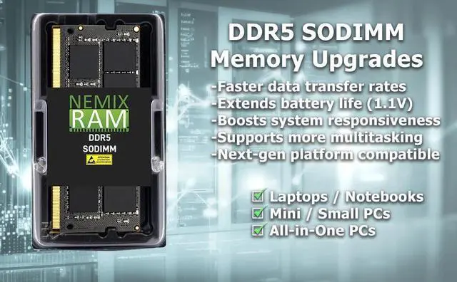 Alt view image 4 of 6 - NEMIX RAM 16GB (1X16GB) DDR5 5600MHZ PC5-44800 1Rx8 1.1V CL46 262-PIN Non-ECC Unbuffered SODIMM Compatible with Lenovo ThinkPad P16v Gen 1 Intel Series Laptop