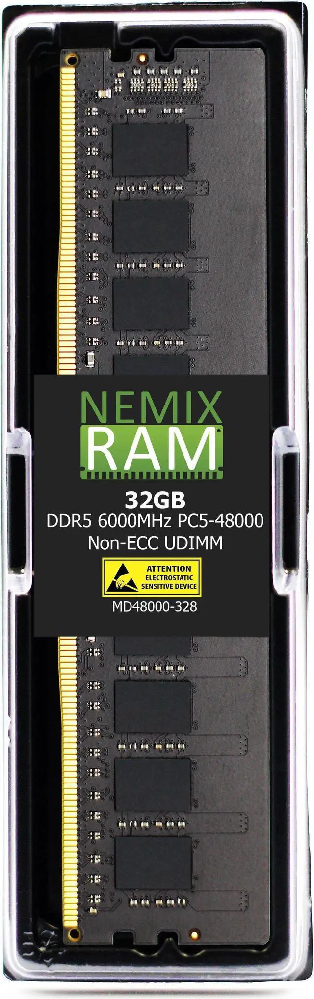 Main image of NEMIX RAM 32GB (1X32GB) DDR5 6000MHz PC5-48000 2Rx8 1.1V 288-pin Non-ECC Unbuffered UDIMM Desktop PC RAM Memory