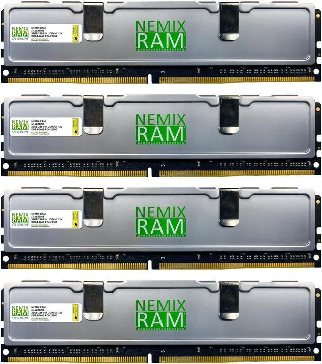 Main image of NEMIX RAM Silverline PC Gaming Memory 128GB (4X32GB) DDR4 2666MHZ PC4-21300 CL19 Non-ECC Unbuffered UDIMM KIT