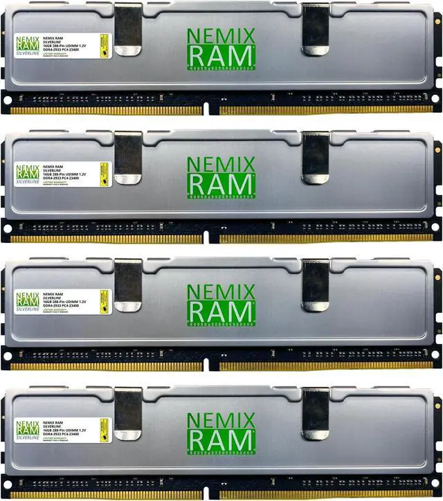 Main image of NEMIX RAM Silverline PC Gaming Memory 64GB (4X16GB) DDR4 2933MHZ PC4-23400 CL21 Non-ECC Unbuffered UDIMM KIT
