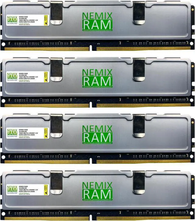 Main image of NEMIX RAM Silverline PC Gaming Memory 64GB (4X16GB) DDR4 3200MHZ PC4-25600 CL22 Non-ECC Unbuffered UDIMM KIT