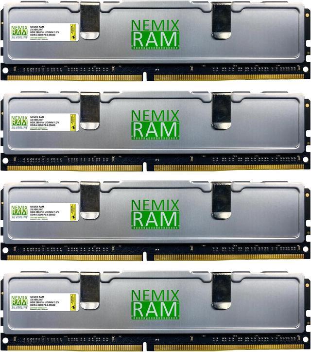 Main image of NEMIX RAM Silverline PC Gaming Memory 32GB (4X8GB) DDR4 3200MHZ PC4-25600 CL22 Non-ECC Unbuffered UDIMM KIT