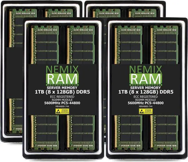 Main image of 1TB 8X128GB DDR5 5600MHz PC5-44800 4Rx4 1.1V CL46 288-PIN ECC Registered RDIMM NEMIX RAM Server Memory KIT Compatible with Supermicro X14SDW-64C-SP9F Motherboard - DDR5 5600MHz PC5-44800