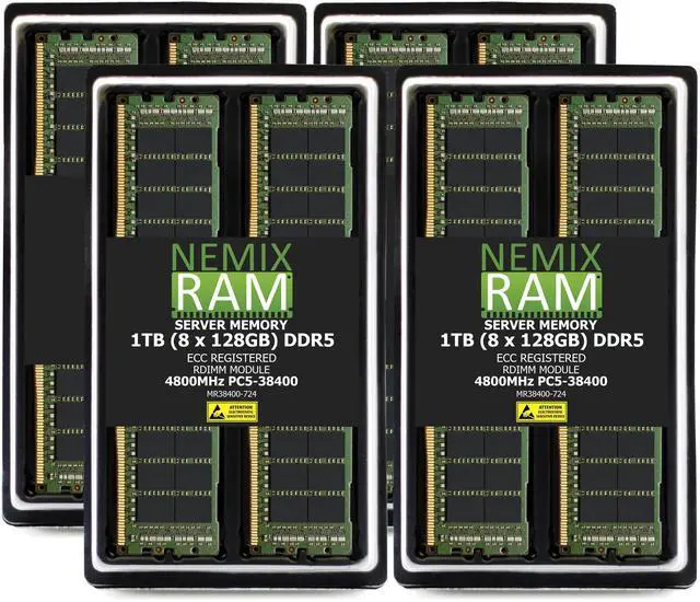 Main image of 1TB 8X128GB DDR5 4800MHz PC5-38400 2Rx4 1.1V CL40 288-PIN ECC Registered RDIMM NEMIX RAM Server Memory KIT Compatible with Supermicro H13SRH Motherboard