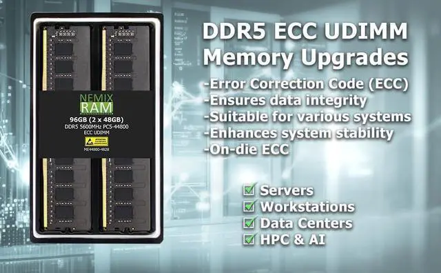 Alt view image 4 of 6 - NEMIX RAM 128GB (4X32GB) DDR5 5600MHZ PC5-44800 1.1V 2Rx8 288-PIN ECC Unbuffered UDIMM KIT