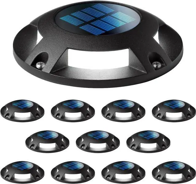 Main image of Home Zone 12 Packs Outdoor Solar Deck Light, Black, 20 Lumens, Waterproof, Dusk to Dawn, Aluminum Plastic Case for Decor Fence Step Pathway Backyard Garden