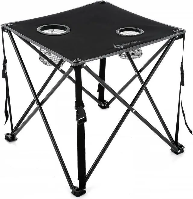 Main image of ARROWHEAD OUTDOOR 26" Heavy-Duty Portable Folding Table, 2 Cup Holders, No Sag Surface, Compact, Square, Carrying Case, Steel Frame, High-Grade 600D Canvas