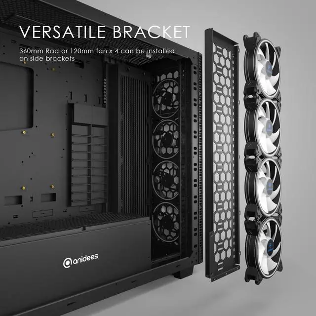 Alt view image 6 of 7 - Anidees AI Crystal XL PRO LITE ver. Full Tower Tempered Glass XL-ATX/E-ATX/ATX Gaming Case Support 480/360 Radiator,  - Black AI-XL-PRO-LITE