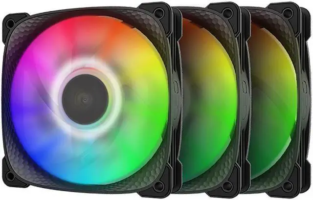 Main image of Geometric Future Squama 2505 RGB PWM Fan - Black - 120mm - 3 pack - High Performance - 5V 3pin Addressable RGB - Motherboard SYNC with 5V 3pin - 4pin PWM - with controller - ( GEO-S2505B-3)