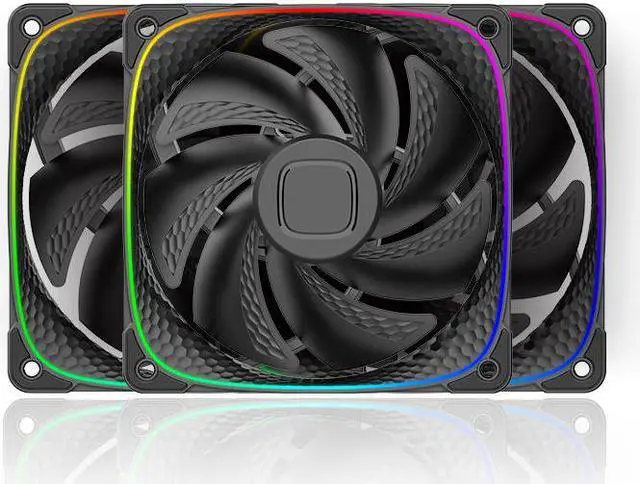 Alt view image 3 of 7 - Geometric Future Squama 2503 RGB PWM Fan - Black - 120mm - 3 pack  Performance & Silent Balance - Dual Lighting Loop - Motherboard SYNC with 5V 3pin - 4pin PWM - with controller - ( GEO-S2503B-3)