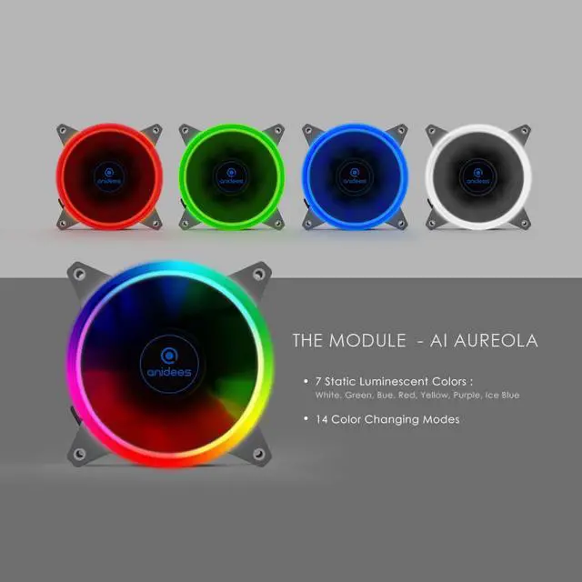 Alt view image 2 of 7 - anidees AI Aurelola 120 mm RGB Fan for Case Fan , CPU Cooler Fan, Water Cooling Fan, 3 pack set with Remote controller - RGB
