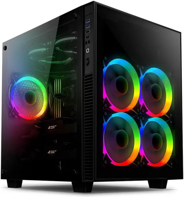 Main image of anidees AI Crystal Cube ATX Tempered Glass PC Gaming Case with 5 x AI AUREOLA RGB Fans , Support 280/240 Radiator - Black RGB AI-CRYSTAL-CUBE-AR