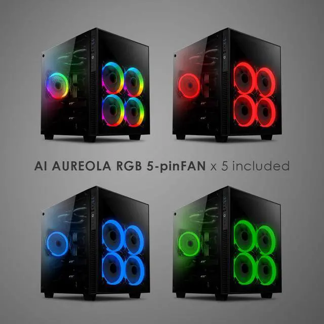 Alt view image 2 of 7 - anidees AI Crystal Cube V2 Dual Chamber Tempered Glass EATX /ATX PC Gaming Case with 5 RGB Fans / 2 LED Strips AR2 version - Black AI-CL-Cube-AR2