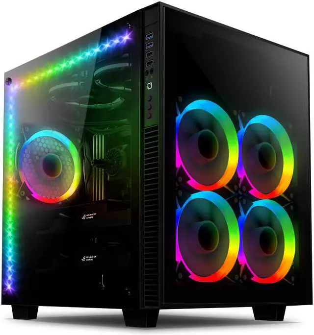Main image of anidees AI Crystal Cube V2 Dual Chamber Tempered Glass EATX /ATX PC Gaming Case with 5 RGB Fans / 2 LED Strips AR2 version - Black AI-CL-Cube-AR2