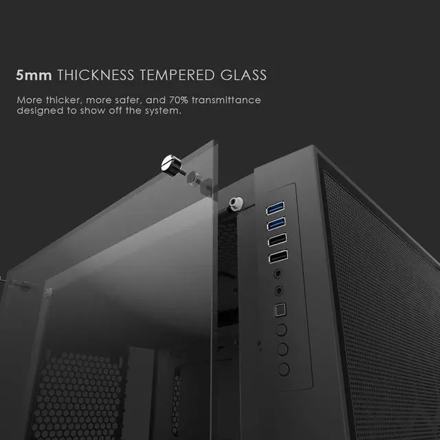 Alt view image 6 of 7 - anidees AI Crystal Cube <Mesh Front Panel> Dual Chamber Tempered Glass EATX /ATX PC Gaming Case with 5 RGB Fans / 2 LED Strips Mesh version - Black AI-CL-CUBE-MAR