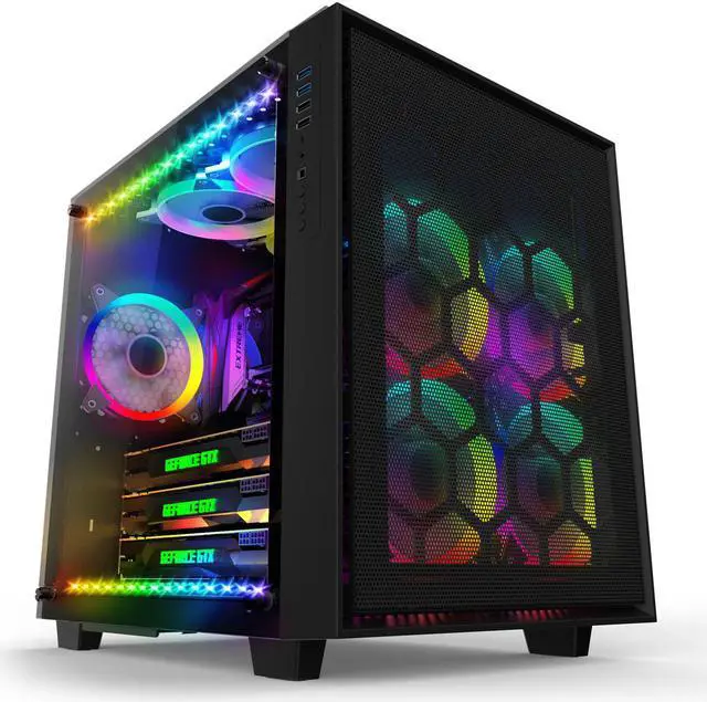 Main image of anidees AI Crystal Cube <Mesh Front Panel> Dual Chamber Tempered Glass EATX /ATX PC Gaming Case with 5 RGB Fans / 2 LED Strips Mesh version - Black AI-CL-CUBE-MAR