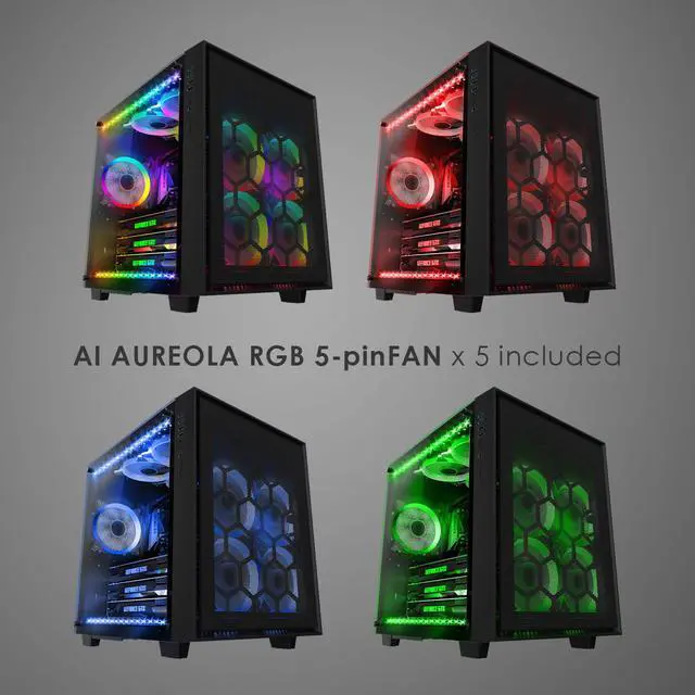 Alt view image 2 of 7 - anidees AI Crystal Cube <Mesh Front Panel> Dual Chamber Tempered Glass EATX /ATX PC Gaming Case with 5 RGB Fans / 2 LED Strips Mesh version - Black AI-CL-CUBE-MAR