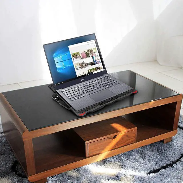 Alt view image 7 of 7 - AICHESON Laptop Cooling Pad 5 Fans Up to 17.3 Inch Heavy Notebook Cooler, Blue LED Lights, 2 USB Ports, S035, Blue-5fans