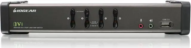 Alt view image 2 of 3 - IOGEAR 4-Port DVI KVMP Switch - 1920 x 1200 60Hz - LED Display - Auto Scan Mode - 2.1 Audio w/Mic - 2 USB 2.0 Hub For Peripherals Sharing - Plug n Play - Win Linux Mac Sun - TAA Compliance - GCS1104