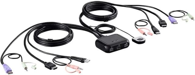 Alt view image 2 of 6 - Monoprice 2-Port USB HDMI/Audio Cable KVM Switch with Remote Port Selector, 1920x1200 and 1080p, Support Windows, Mac OS X, and Linux