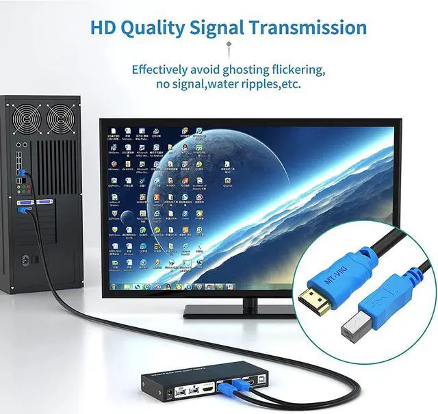 Alt view image 3 of 7 - MT-VIKI 2 Pack USB KVM Cable - 6ft, 4K HDMI USB A/B Twin Cord for Standard KVM Switch